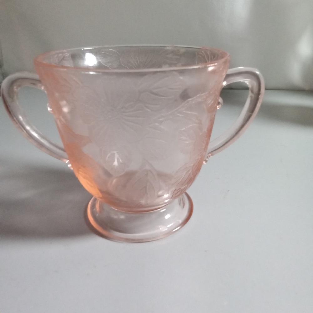 Macbeth-Evans Pink Depression Glass Dogwood Footed Open Sugar Bowl Vintage 1930s